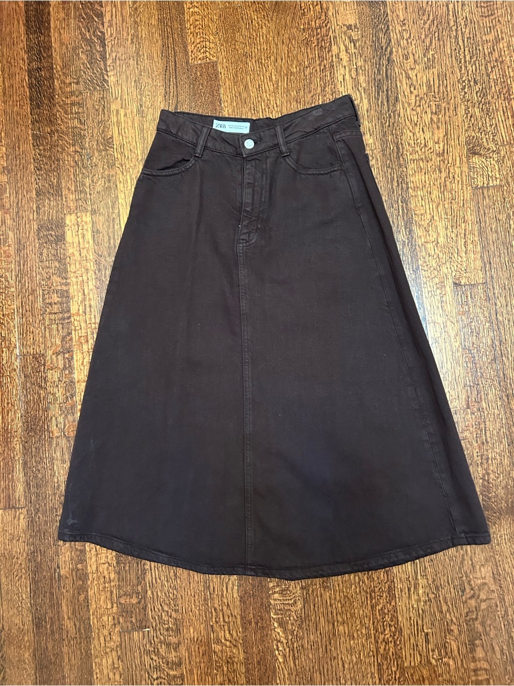 Zara Brown A-Line Midi Skirt